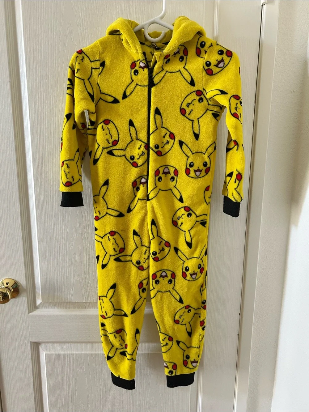 Pokemon Pikachu Fleece One-Piece Pajamas Size 8 Yellow Hooded Jumpsuit